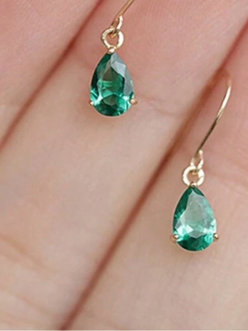 Gold Teardrop Earrings with Emerald Green Crystals